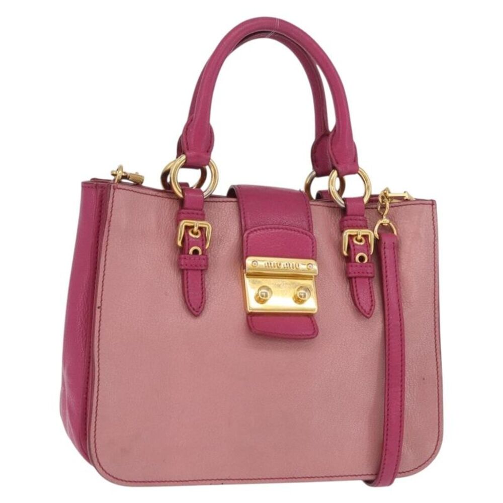 Miu Miu Madras Convertible Lock Leather Pink Leather Tote Bag Bag